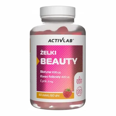 Żelki Beauty Malina Biotyna Kwas Foliowy Cynk Activlab 60 Sztuk