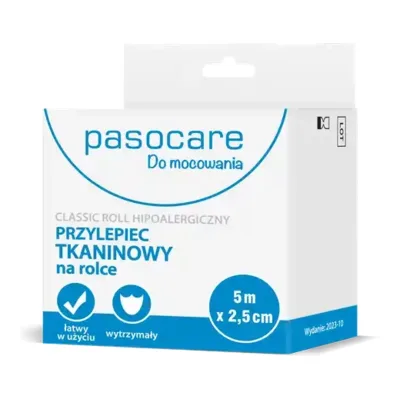 Przylepiec Tkaninowy Na Rolce Do Mocowania 5 m x 2,5 cm Pasocare