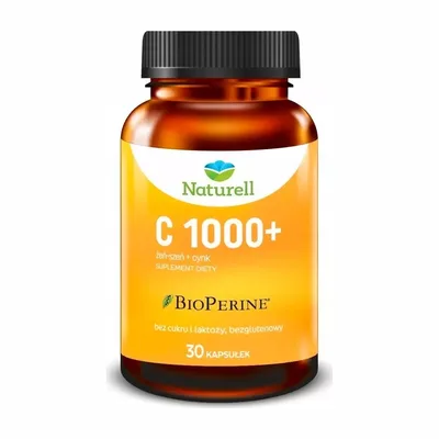Naturell C 1000+ 500 mg – Buforowana Witamina C z Żeń-szeniem i Cynkiem – 30 kapsułek