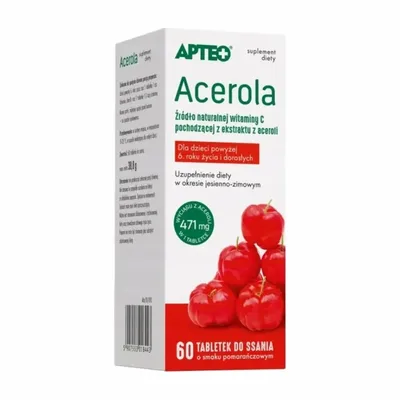 Apteo Acerola 80 mg – Naturalna Witamina C – 90 tabletek do ssania