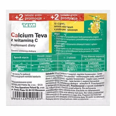 Pliva Calcium + Witamina C 177 mg + 60 mg – Smak pomarańczowy – 14 tabletek musujących