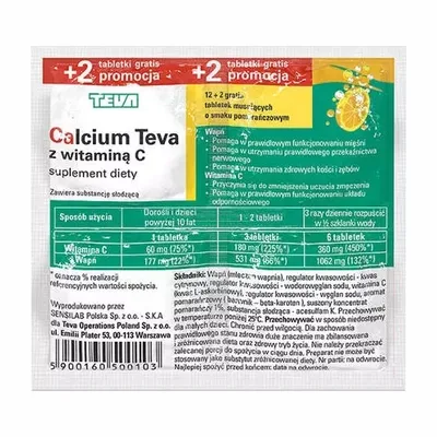 Pliva Calcium + Witamina C 177 mg + 60 mg – Smak pomarańczowy – 14 tabletek musujących