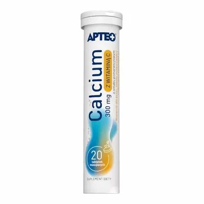 Apteo Calcium z witaminą C 300 mg – Smak pomarańczowy – 20 tabletek musujących