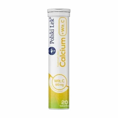 Polski Lek Calcium + Witamina C 300 mg – Musujące o smaku cytrynowym – 20 tabletek