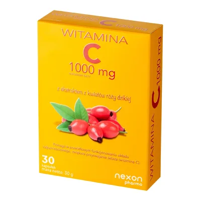 Witamina C 1000mg Z Ekstraktem Z Kwiatów Róży Dzikiej 30 Kapsułek