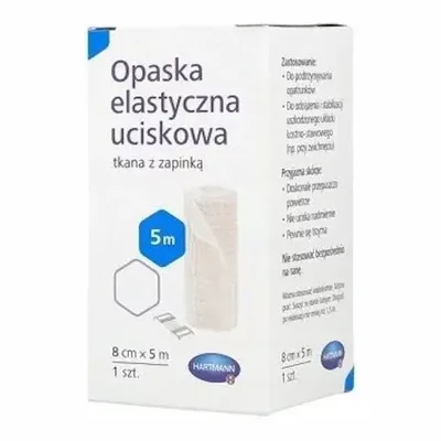 Hartmann Opaska Elastyczna Uciskowa 8 cm x 5 m – Tkana, z Zapinką – 1 sztuka