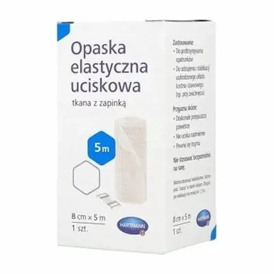 Hartmann Opaska Elastyczna Uciskowa 8 cm x 5 m – Tkana, z Zapinką – 1 sztuka