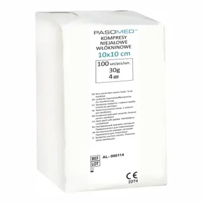 Pasomed Kompres Włókninowy 10x10 cm 30g/m² – Niejałowy, 4-warstwowy – 100 szt.