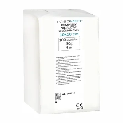 Pasomed Kompres Włókninowy 10x10 cm 30g/m² – Niejałowy, 4-warstwowy – 100 szt.