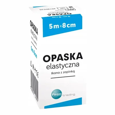 PASO Opaska Elastyczna Tkana 5 m x 8 cm – z Zapinką – 1 sztuka