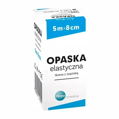 PASO Opaska Elastyczna Tkana 5 m x 8 cm – z Zapinką – 1 sztuka
