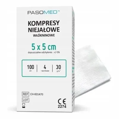 PASOMED Kompres Włókninowy 30g/m² 4W – Niejałowy – 100 szt. (5x5 cm)