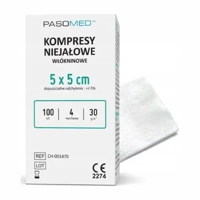 PASOMED Kompres Włókninowy 30g/m² 4W – Niejałowy – 100 szt. (5x5 cm)