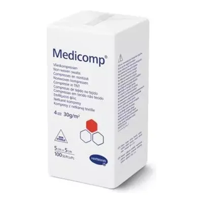 Hartmann Medicomp Kompresy z Włókniny 5x5 cm – 4-Warstwowe, Niejałowe – 100 szt.