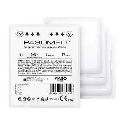 Kompresy Jałowe Z Gazy Bawełnianej 5 x 5 cm 3 szt Pasomed