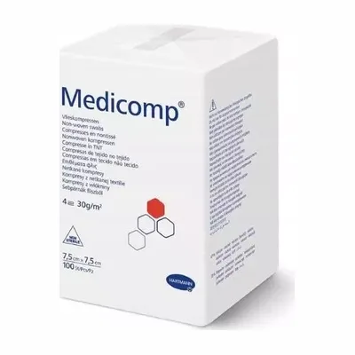 Hartmann Medicomp Kompresy z Włókniny 7,5 x 7,5 cm – Niejałowe, 4-warstwowe – 100 sztuk