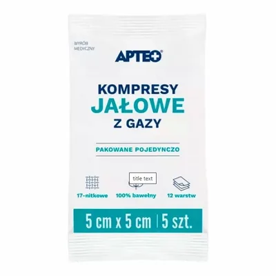 Apteo Care Kompresy Jałowe z Gazy 5 cm x 5 cm – 12-warstwowe, 17-nitkowe – 5 sztuk
