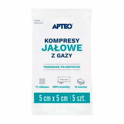Apteo Care Kompresy Jałowe z Gazy 5 cm x 5 cm – 12-warstwowe, 17-nitkowe – 5 sztuk
