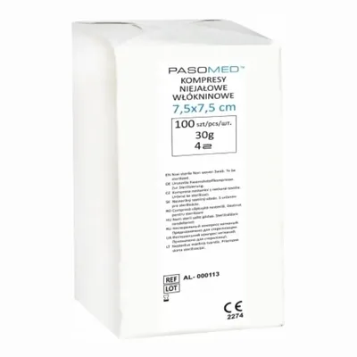 Pasomed Kompres Włókninowy Niejałowy 30g/m2 4W – 7,5 x 7,5 cm – 100 sztuk