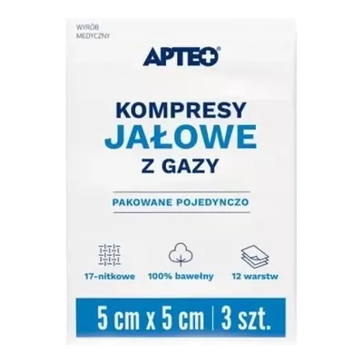 Apteo Care Kompresy Jałowe z Gazy 5x5cm – 17-nitkowe, 12-warstwowe – 3 szt.