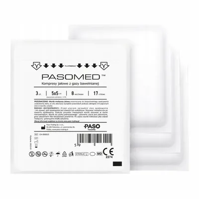 Paso Kompres Jałowy Gazowy 5x5 cm – 17-Nitkowy, 8-Warstwowy – 3 szt.