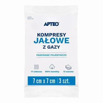 Apteo Care Kompresy Gazowe Jałowe 7x7 cm – 12-warstwowe – 3 sztuki