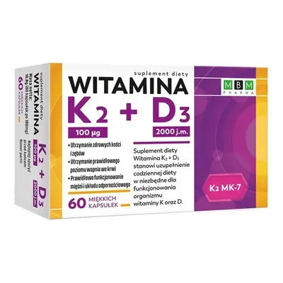 Witamina K2 MK7 100 + D3 2000j.m. 60 Kapsułek