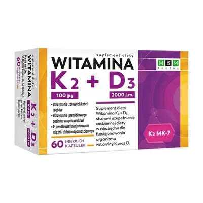 Witamina K2 MK7 100 + D3 2000j.m. 60 Kapsułek