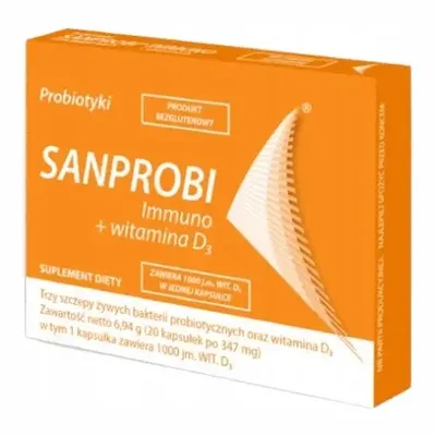Sanprobi Immuno + Witamina D3 Probiotyk jelita Odporność 20 Kapsułek
