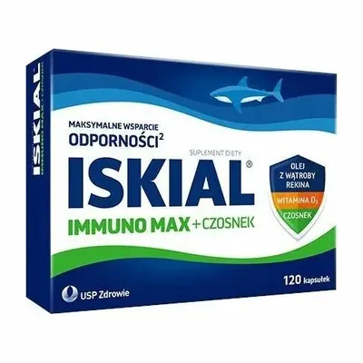 Iskial Immuno Max + Czosnek Olej Z Wątroby Rekina Witamina D 120 kapsułek
