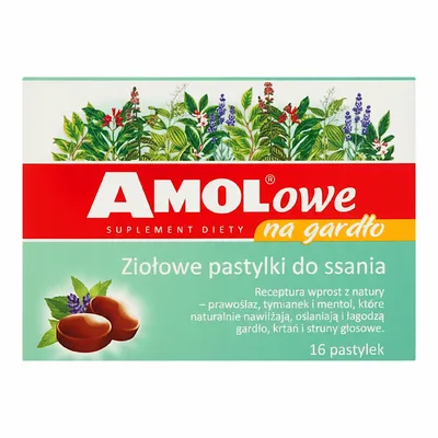 AMOLowe Ziołowe Pastylki Do Ssania Na Gardło 16 Sztuk
