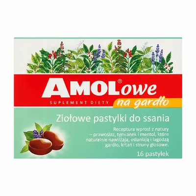 AMOLowe Ziołowe Pastylki Do Ssania Na Gardło 16 Sztuk