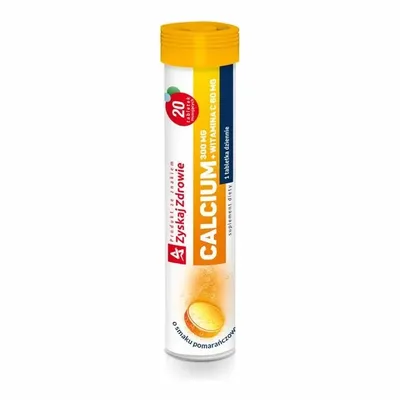 Calcium 300mg + Vitamina C 20 Tabletek Musujących O Smaku Pomarańczowym