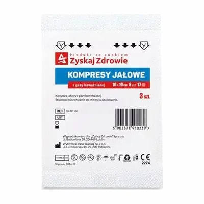 Kompres Gazy Jałowej 17-Nitkowy 10x10 cm 3 Sztuki