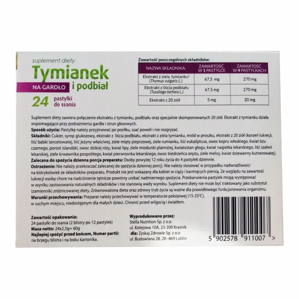 Tymianek I Podbiał 24 Pastylki Do Ssania