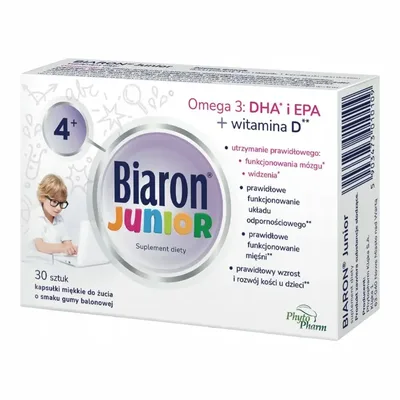 Biaron Junior Z EPA DHA I Wit D3 Do Żucia Smak Wieloowocowy  30 Kapsułek