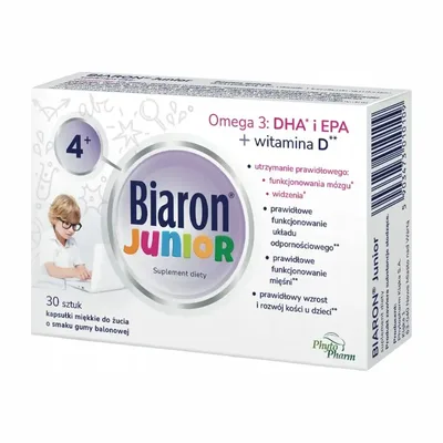 Biaron Junior Z EPA DHA I Wit D3 Do Żucia Smak Wieloowocowy  30 Kapsułek