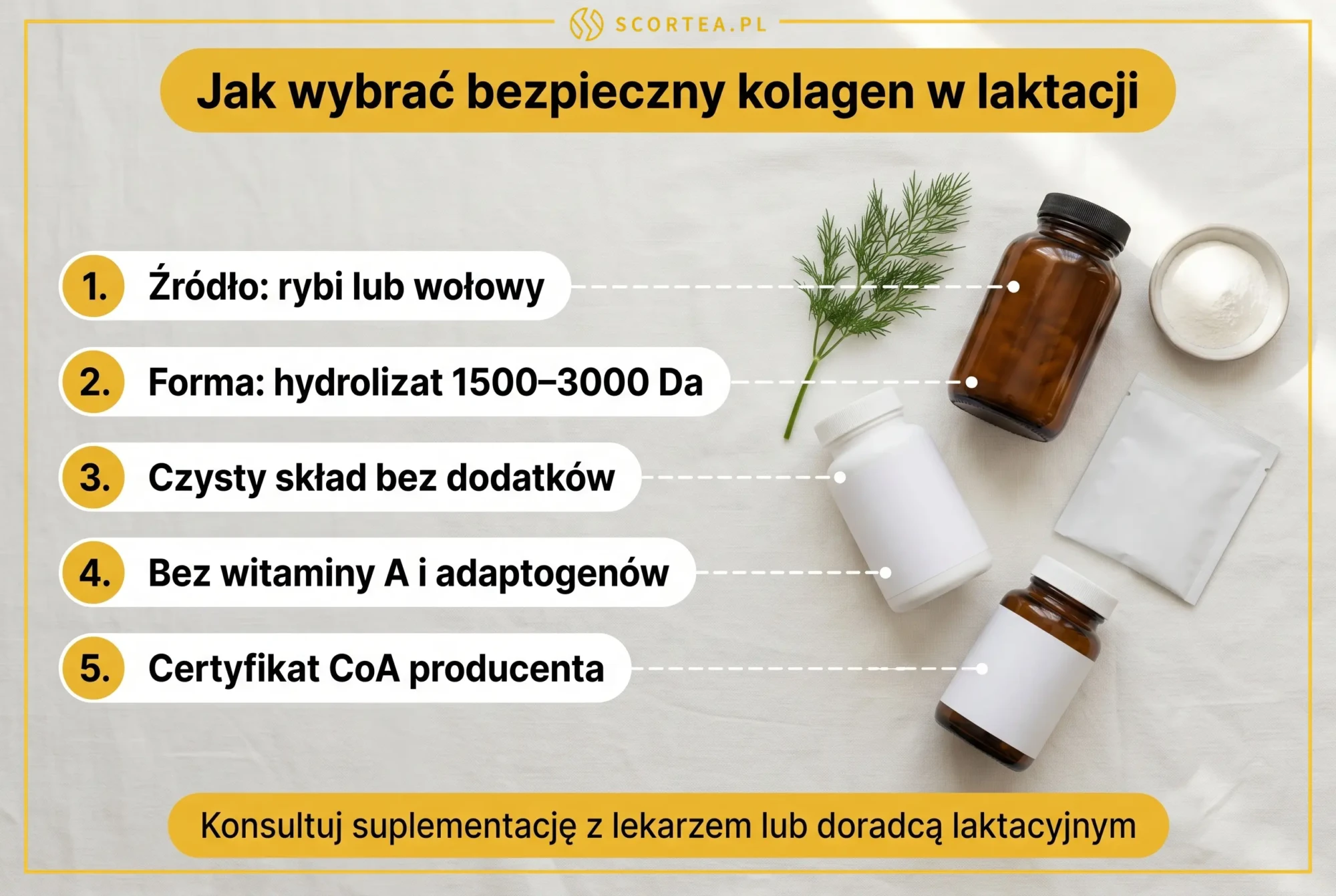 Infografika: 5 kryteriów wyboru bezpiecznego kolagenu dla karmiącej mamy