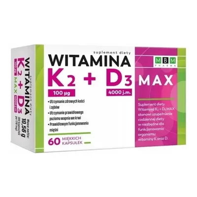 Witamina K2 + D3 4000 j.m. Max MBM 60 Kapsułek