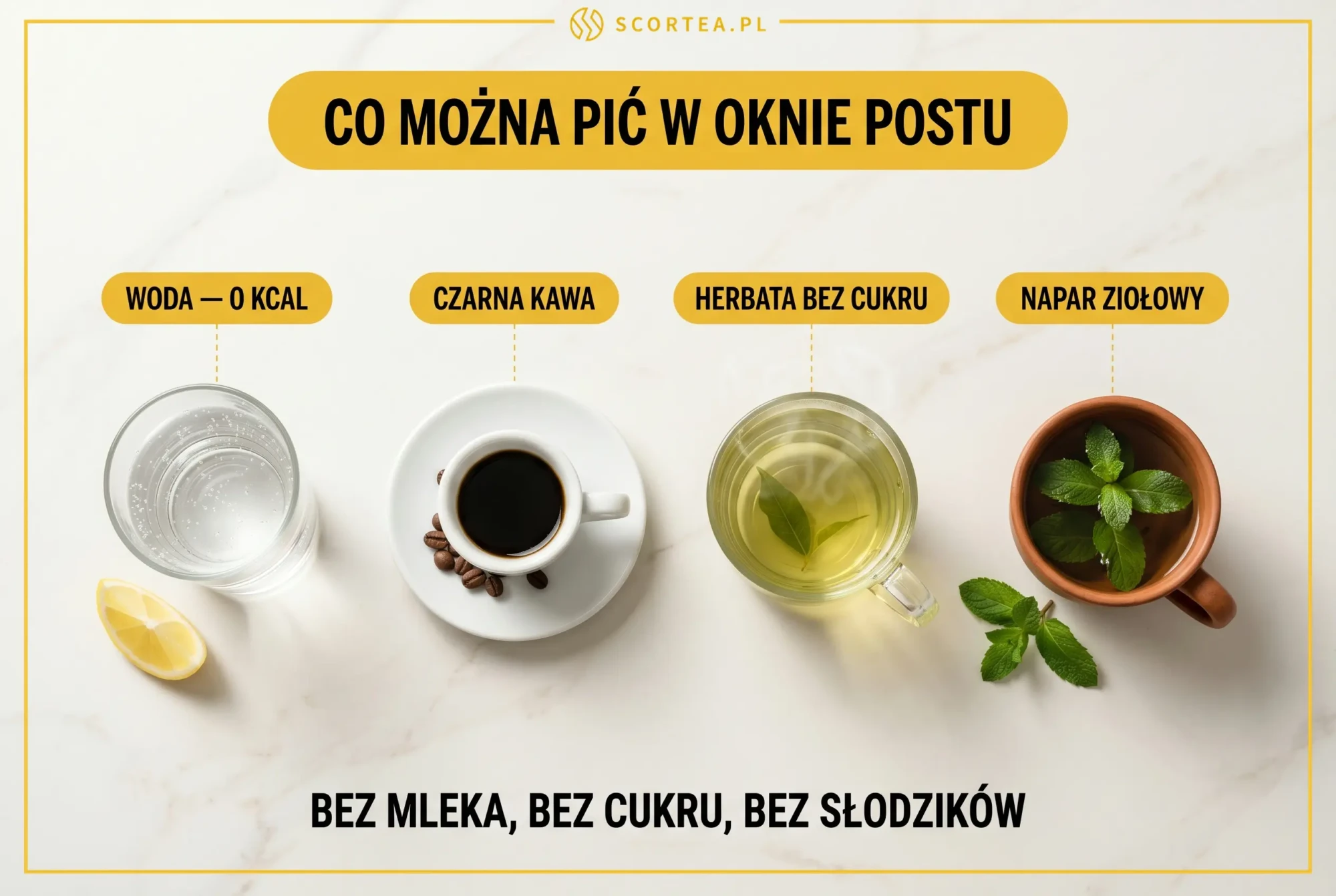 Co można pić w oknie postu — woda, czarna kawa, zielona herbata i napar ziołowy bez mleka, cukru i słodzików
