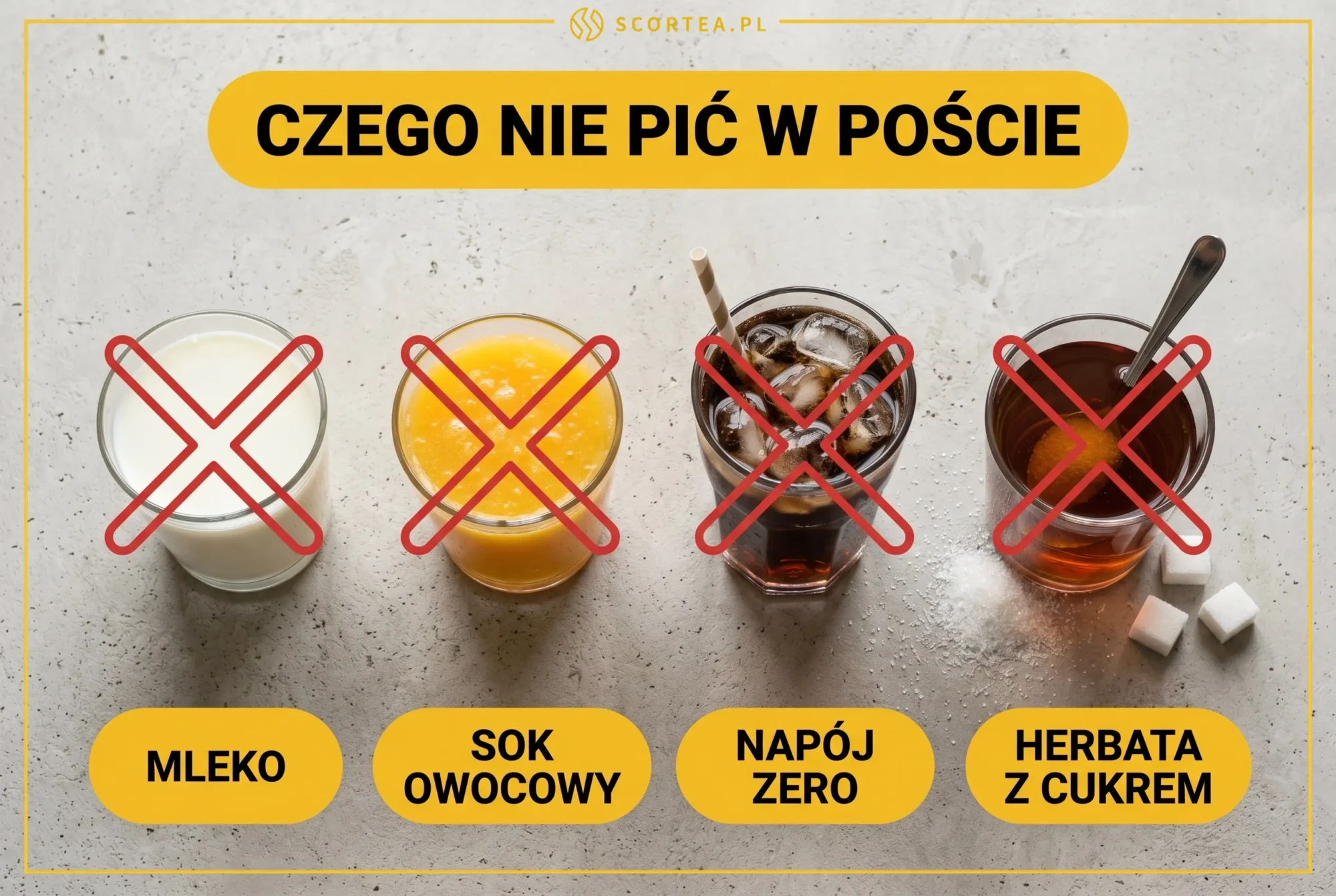 Czego nie pić w poście przerywanym – mleko, sok owocowy, napój zero i herbata z cukrem przerywają post