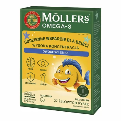 Moller's Omega-3 Rybki Wysoka Koncentracja Owocowe Żelki Tran 27 Sztuk
