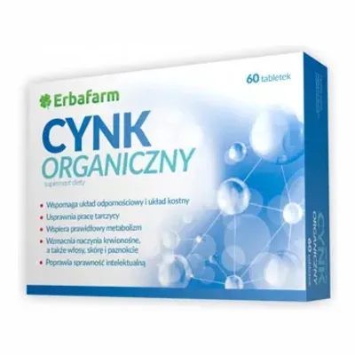 Cynk Organiczny Erbafarm Odporność Skóra Włosy Paznokcie 60 Tabletek