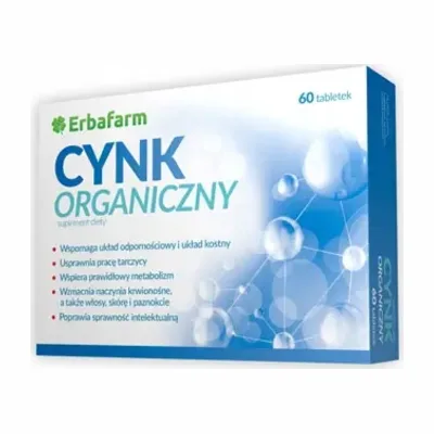Cynk Organiczny Erbafarm Odporność Skóra Włosy Paznokcie 60 Tabletek