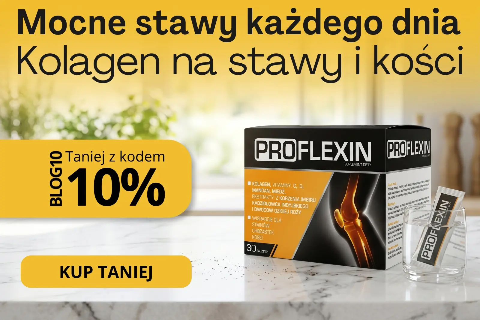 Proflexin Kolagen na zdrowe stawy i kości, 30 saszetek, baner promocyjny z kodem rabatowym BLOG10 na 10% taniej w Scortea