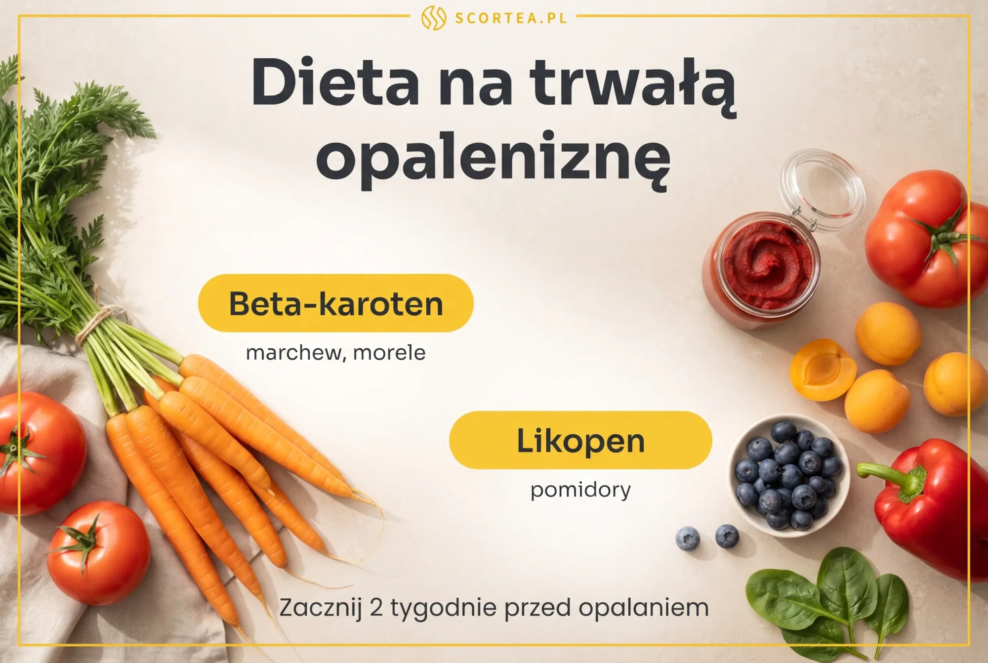 Dieta na trwałą opaleniznę: marchew i morele jako źródło beta-karotenu oraz pomidory bogate w likopen