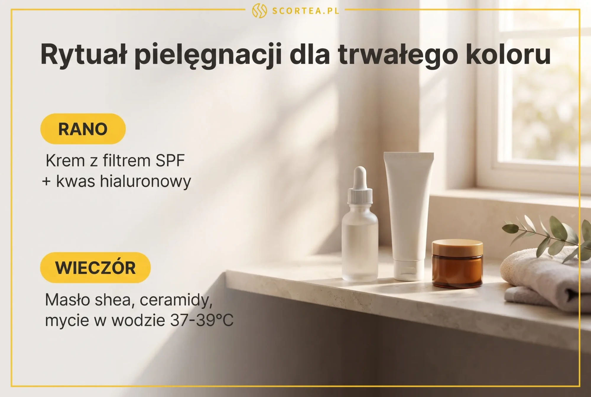 Rytuał pielęgnacji dla trwałego koloru: poranna rutyna z filtrem SPF i wieczorna z masłem shea oraz ceramidami