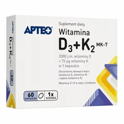 Witamina D3 + K2 MK-7 Apteo Utrzymanie Zdrowych Kości 60 Kapsułek