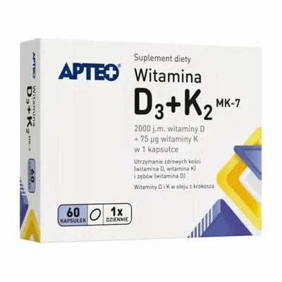 Witamina D3 + K2 MK-7 Apteo Utrzymanie Zdrowych Kości 60 Kapsułek