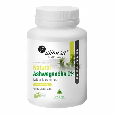 Aliness, Natural Ashwaganda 555 mg 9% x 100 Vege caps.